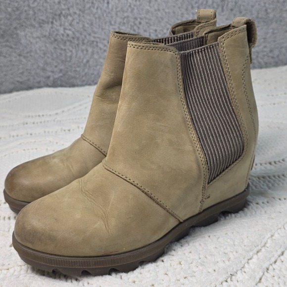 Sorel Womens Leather Chelsea Ankle Winter Boots Wedge Heel Taupe Size 7.5 - Picture 1 of 6